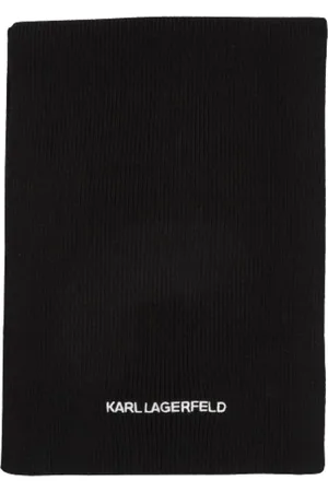Karl Lagerfeld Accessoires, unisex, Zwart, ONE Size, Wol, Lange Zwarte Sjaal met Essentiële Logo