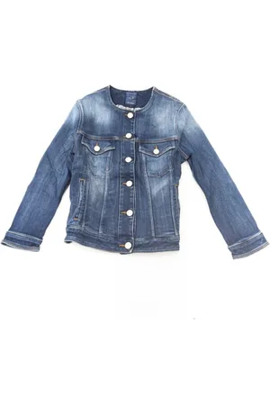 Jacob Cohen Jassen, Dames, Blauw, XL, Denim, Denim Jack met Ronde Halslijn