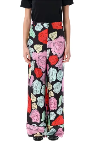 Marni Broeken, Dames, Veelkleurig, S, Zwart Multi Roos Palazzo Broek