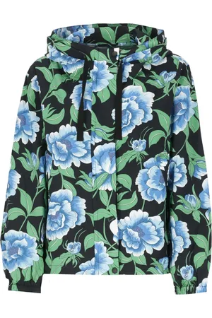 Kenzo Jassen, Dames, Veelkleurig, M, Nylon, Zwarte Waterdichte Jas met Bloemenprint