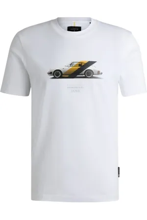 HUGO BOSS Tops, Heren, Wit, M, Katoen, T-shirt met Porsche Print