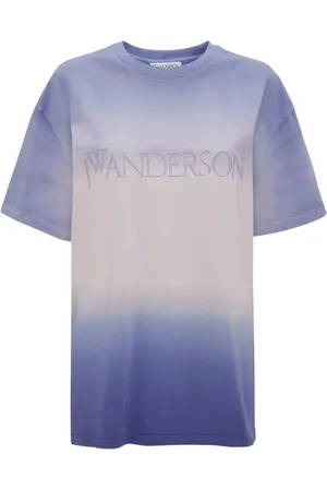 J.W.Anderson Tops, Dames, Paars, M, Katoen, Logo T-shirt Ombre Effect