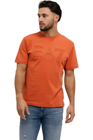 Emporio Armani Tops, Heren, Oranje, L, Katoen, Oranje Heren T-shirt Lente/Zomer Collectie