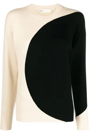 Tory Burch Truien, Dames, , S, Tweekleurige Gebreide Trui met Ronde Hals