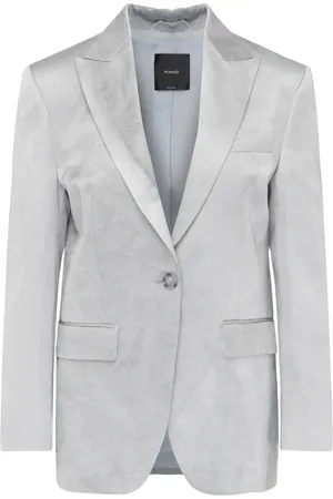 Pinko Jassen, Dames, Grijs, 2Xs, Leer, Grijze Blazer FOR YOU