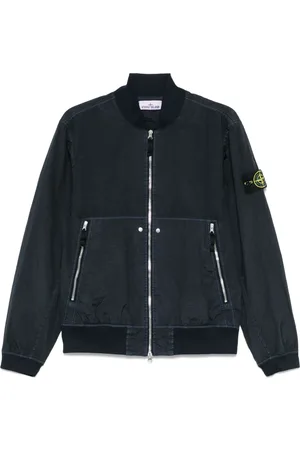 Stone Island Jassen, Heren, Blauw, XL, Blauwe Geribbelde Jas met Ritssluiting