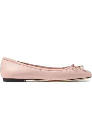 Jimmy Choo Schoenen, Dames, Roze, 38 EU, Leer, Poederroze Ballerina`s met Strik