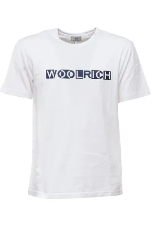 Woolrich Tops, Heren, Wit, S, Katoen, Trui met ronde hals en ingelegd logo