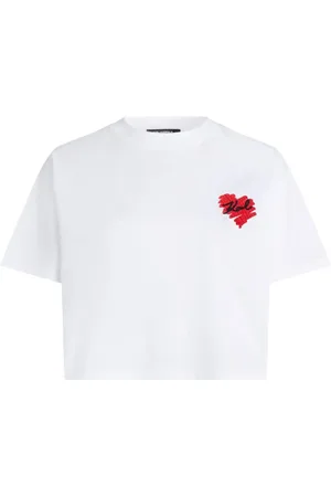 Karl Lagerfeld Tops, Dames, Wit, L, Katoen, Heart Logo T-shirt