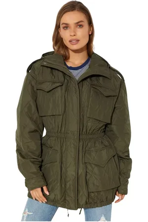 Norma Kamali Jassen, Dames, Groen, M, Polyester, Groene Cargo Jas Militaire Stijl