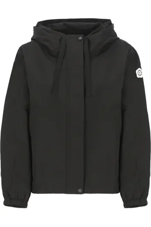 Kenzo Jassen, Dames, Zwart, S, Zwart Waterdicht Stoffen Jack met Capuchon