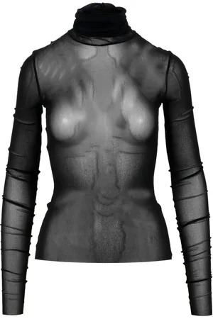 Serafini Tops, Dames, Zwart, M, Stretch Tulle Turtleneck