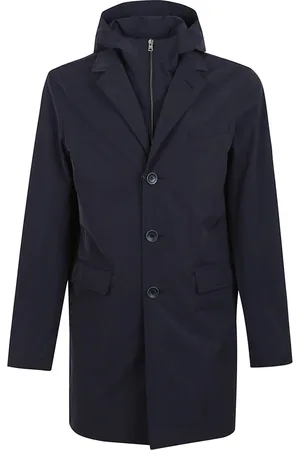 HERNO Mantels, Heren, Zwart, M, Katoen, Blauwe Katoenen Jas Stijlvolle Laagjeslook