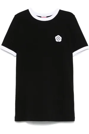 Kenzo Tops, Dames, Zwart, S, Katoen, T-shirt met Geribbelde Manchetten