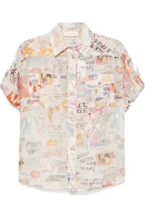 ZIMMERMANN Blouses & Shirts, Dames, Veelkleurig, L, Katoen, Beige Button-Up Overhemd