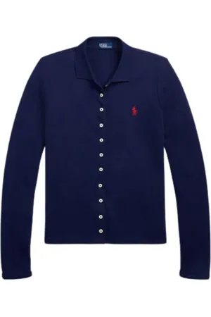 Ralph Lauren Blouses & Shirts, Dames, Blauw, 2Xl, Katoen, Slim Fit Polo Shirt met Lange Mouwen