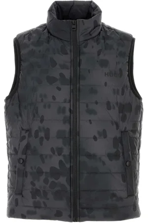 HUGO BOSS Jassen, Heren, Grijs, L, Nylon, Geprinte mouwloze nylon jas