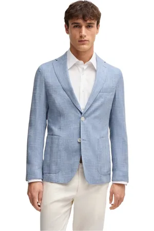 HUGO BOSS Jassen, Heren, Blauw, 2Xl, Wol, Blazer van wolmix met micropatroon