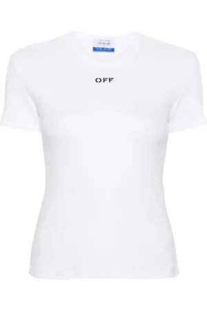 OFF-WHITE Tops, Dames, Wit, S, Katoen, Stempelstijl Wit Zwart