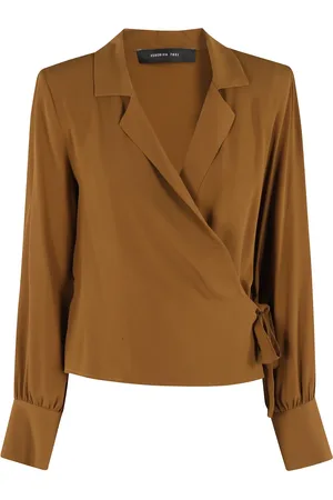FEDERICA TOSI Blouses & Shirts, Dames, Bruin, M, Amber Gekruiste Crepe Blouse