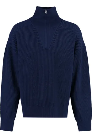 Isabel Marant Truien, Heren, Blauw, XL, Wol, Geribbelde Gebreide Coltrui