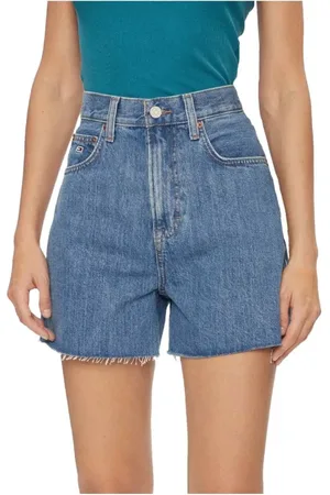 Tommy Hilfiger Korte broeken, Dames, Blauw, W30, Katoen, High Waist Mom Short