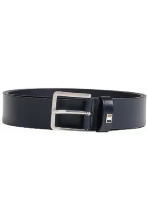 HUGO BOSS Accessoires, Heren, Blauw, 115 CM, Leer, Leren riem met gespsluiting
