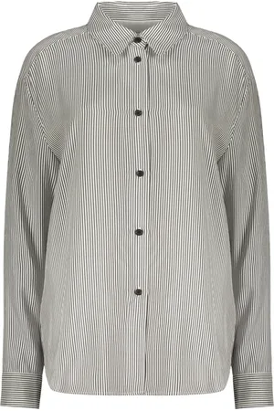 Khaite Blouses & Shirts, Dames, Wit, S, Gestreepte Zijden Blouse met Klassieke Kraag