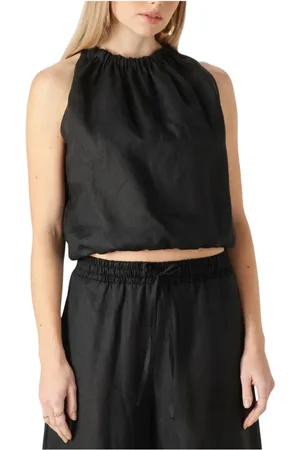 Greek Archaic Kori Tops, Dames, Zwart, M, Linnen, Veelzijdige Zwarte Linnen Top