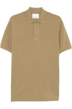 Isabel Marant Tops, Heren, Groen, S, Katoen, Geborduurde polo shirt met knopen aan de voorkant