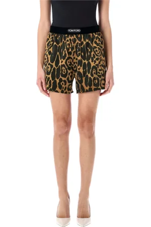 Tom Ford Korte broeken, Dames, Veelkleurig, M, Satijn, Luxueuze Zijden Boxershorts Camel Leo