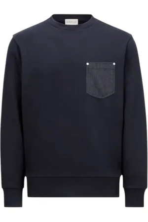Moncler Sweatshirts & Hoodies, Heren, Blauw, L, Katoen, Denim Borstzak Katoenen Sweatshirt