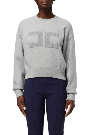 Elisabetta Franchi Sweatshirts & Hoodies, Dames, Grijs, XS, Geborduurde Logo Cropped Sweatshirt