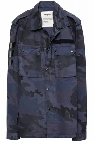 Zadig & Voltaire Jassen, Heren, Blauw, L, Katoen, Camouflage Jas