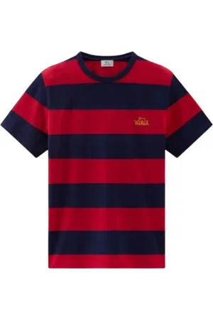 Woolrich Tops, Heren, Veelkleurig, S, Katoen, Gestreept katoenen T-shirt