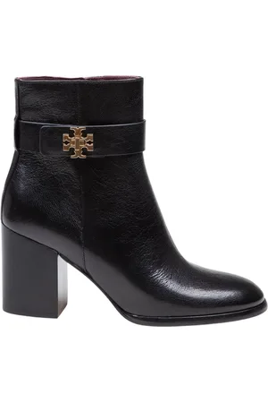 Tory Burch Schoenen, Dames, Zwart, 40 1/2 EU, Leer, Zwarte leren enkellaarsjes met gesp