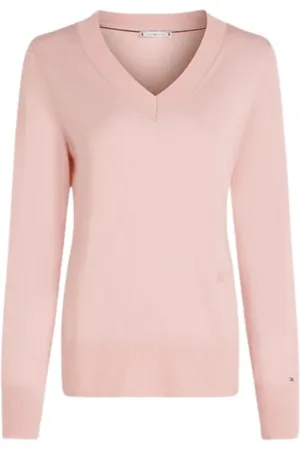 Tommy Hilfiger Truien, Dames, Roze, M, V-hals Truien met Lange Mouwen