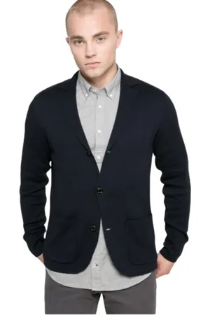 Tommy Hilfiger Truien, Heren, Blauw, S, Katoen, Katoenen Blazer met Revers Kraag