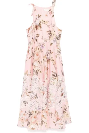 ZIMMERMANN Kleedjes, Dames, Veelkleurig, M, Linnen, Linnen Jurk met Bloemenprint