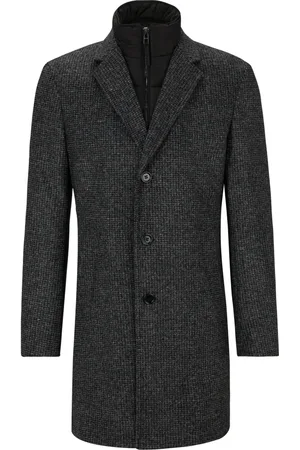 HUGO BOSS Mantels, Heren, Zwart, M, Wol, Enkelrijige Jas