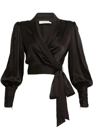 ZIMMERMANN Blouses & Shirts, Dames, Zwart, M, Zijden wikkel top