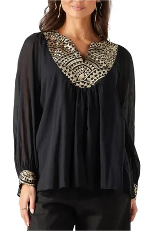 Greek Archaic Kori Blouses & Shirts, Dames, Zwart, S, Linnen, Elegante Zwarte Linnen Blouse