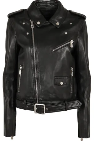 Pinko Jassen, Dames, Zwart, S, Leer, Leren jack in bikerstijl