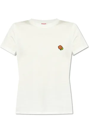 Kenzo Tops, Dames, Wit, M, Katoen, T-shirt met Logo Patch