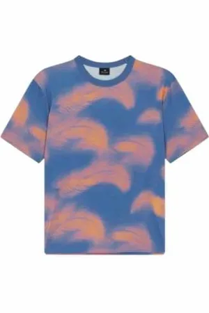 Paul Smith Tops, Heren, Veelkleurig, XL, Katoen, Blauw T-shirt met Verenprint Korte Mouwen