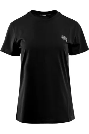 Karl Lagerfeld Tops, Dames, Zwart, L, Pailletten, Iconic 2.0 T-shirt met ronde hals