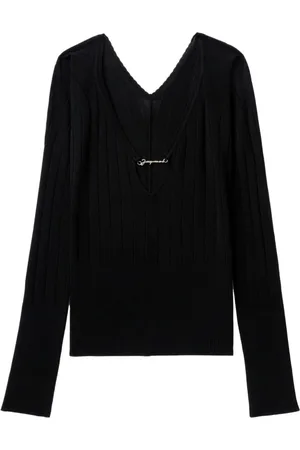 Jacquemus Truien, Dames, Zwart, M, Polyester, Le Haut Pralu Ribgebreide Trui