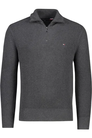 Tommy Hilfiger Truien, Heren, Grijs, S, Katoen, RIB Cotton ZIP Mock