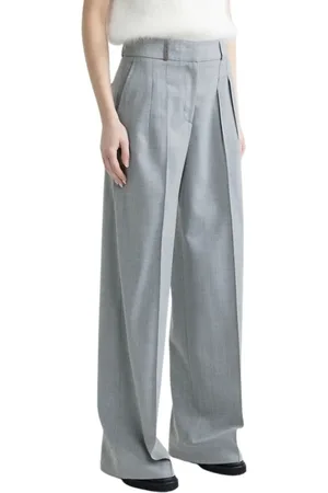 PESERICO SIGN Broeken, Dames, Grijs, S, Wol, Wide Leg Technische Wollen Palazzo Broek