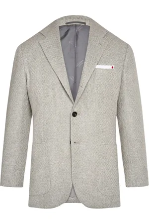 Kiton Jassen, Heren, Grijs, M, Linnen, Cashmere Single-Breasted Jas